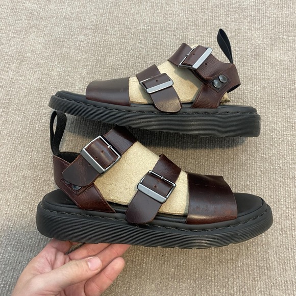 Dr. Martens Gryphon Sandals Mens Size 8 Brown Leather Slide Buckle Gladiator - Picture 2 of 9